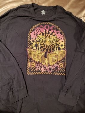 Volcom Black Long Sleeve Graphic Tee with Pink and Gold Print